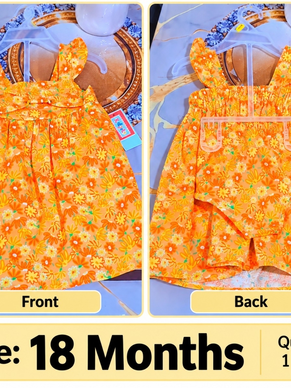 Bright Orange Floral Sundress for Kids - 18 Months